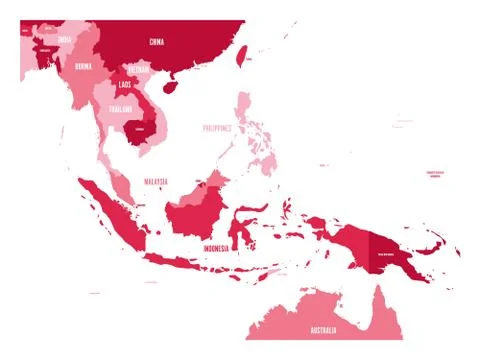 Map of Southeast Asia. Vector map in shades of maroon Stock Illustration