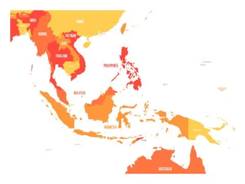 Map of Southeast Asia. Vector map in shades of orange Stock Illustration