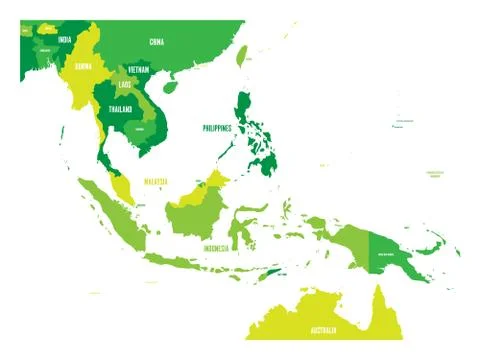 Map of Southeast Asia. Vector map in shades of green Stock Illustration
