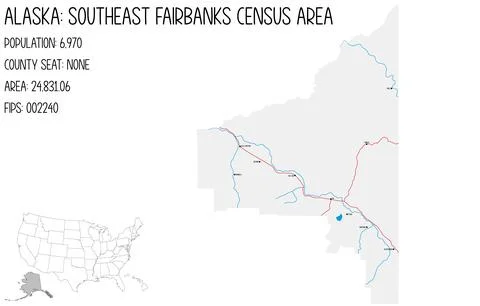 Map of Southeast Fairbanks Census Area in Alaska, USA. Stock Illustration