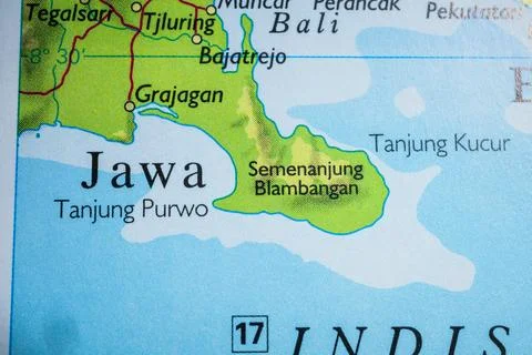 Map of southeastern Java with Blambangan Peninsula. Stock Photos