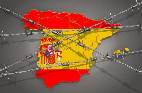 Map of Spain with barbed wire, 3D rendering Map of Spain with barbed wire,... Stock Photos
