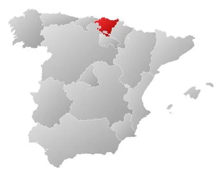 Map of Spain, Basque Country highlighted Political map of Spain with the s... 库存照片
