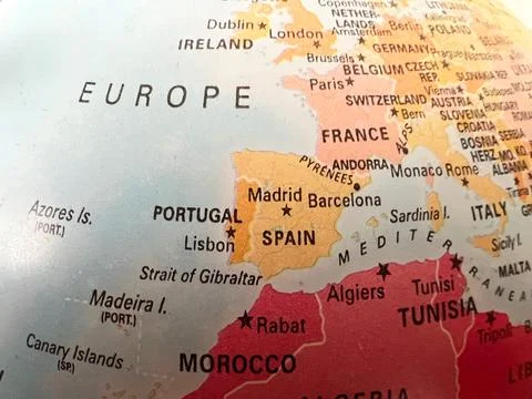 Map of Spain on a Globe Stock Photos