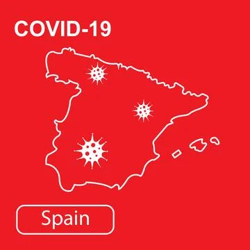 Map of Spain labeled Epidemic and Quarantine COVID-19. Stock Illustration