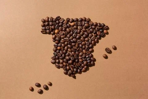 Map of Spain made with coffee beans Stock Photos