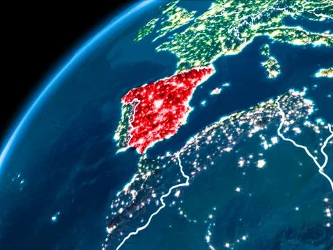 Map of Spain at night Stock Illustration