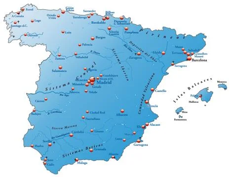 Map of spain as an overview map in blue Stock Illustration