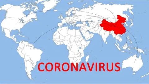 Map of the spread of coronavirus from China Stock Illustration
