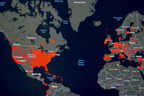 Map of the spread of the COVID-19 virus in the world. Epidemic on the world map. 库存插图