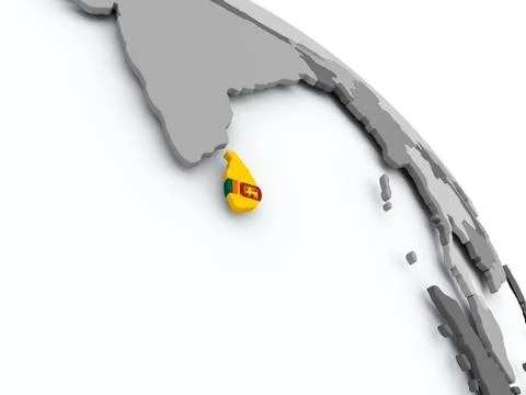 Map of Sri Lanka with flag on globe Stock Illustration