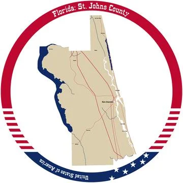 Map of St. Johns County in Florida, USA arranged in a circle. Stock Illustration