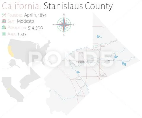 Map of Stanislaus County in California Illustration #116038344