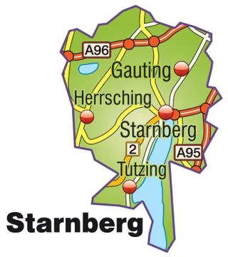 Map of starnberg with highways Stock Illustration