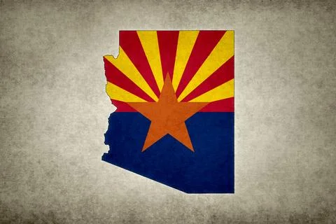 Map of the state of Arizona with its flag on a paper Stock Illustration