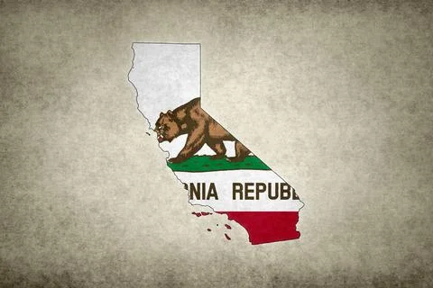 Map of the state of California with its flag on a paper Stock Illustration