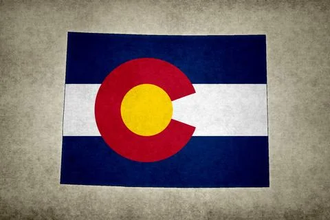 Map of the state of Colorado with its flag on a paper Stock Illustration