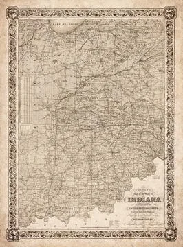 Map Of The State Of Indiana 1852 Map Stock Illustration