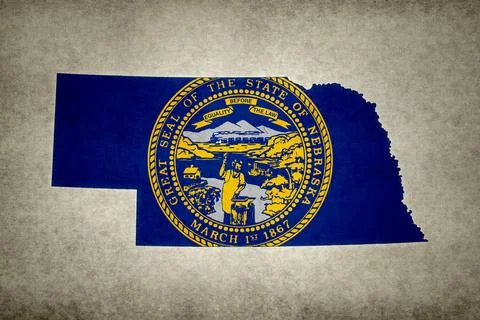 Map of the state of Nebraska with its flag on a paper Stock Illustration