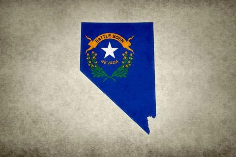 Map of the state of Nevada with its flag on a paper Stock Illustration