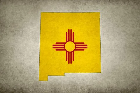 Map of the state of New Mexico with its flag on a paper Stock Illustration