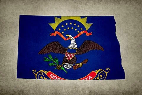 Map of the state of North Dakota with its flag on a paper Stock Illustration