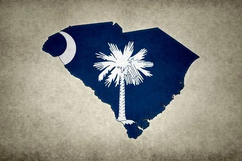 Map of the state of South Carolina with its flag on a paper Stock Illustration
