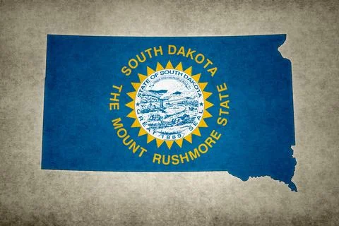 Map of the state of South Dakota with its flag on a paper Stock Illustration