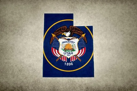 Map of the state of Utah with its flag on a paper Stock Illustration