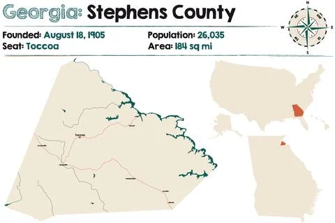 Map of Stephens County in Georgia Stock Illustration
