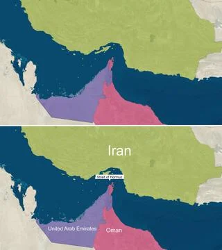The map of Strait of Hormuz with text, textless Stock Illustration