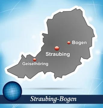 Map of straubing bogen with abstract background in blue Stock Illustration
