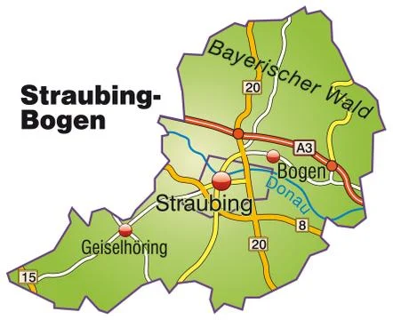 Map of straubing bogen with highways Stock Illustration