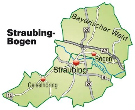 Map of straubing bogen with highways in pastel green Stock Illustration