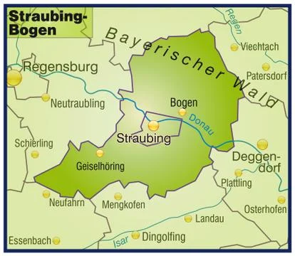 Map of straubing bogen as an overview map in green Stock Illustration