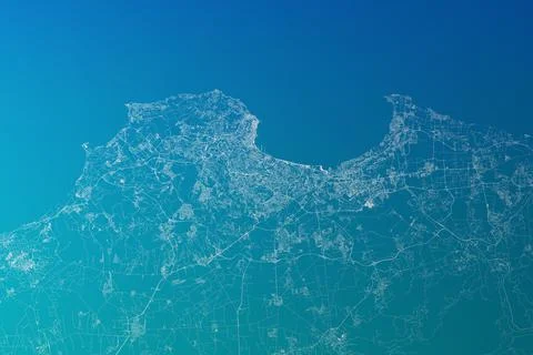 Map of the streets of Algiers (Algeria) made with white lines on greenish blu Stock Photos