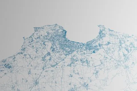 Map of the streets of Algiers (Algeria) made with blue lines on white paper.  Stock Photos