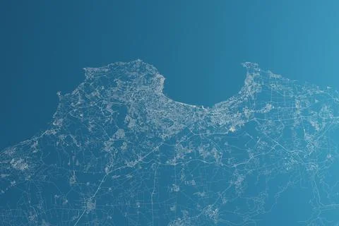 Map of the streets of Algiers (Algeria) made with white lines on blue paper.  Stock Photos