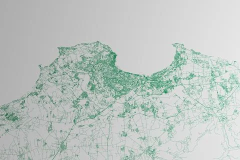 Map of the streets of Algiers (Algeria) made with green lines on white paper. Stock Photos
