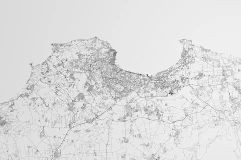 Map of the streets of Algiers (Algeria) on white background. Top flat view. 3 Stock Photos