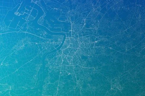 Map of the streets of Antwerp (Belgium) made with white lines on greenish blu Stock Photos