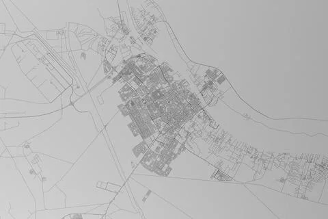 Map of the streets of Basra (Iraq) made with black lines on grey paper. Top f Stock Photos