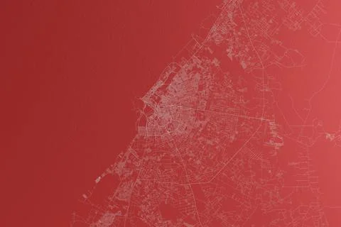 Map of the streets of Benghazi (Libya) made with white lines on red paper. To Foto stock