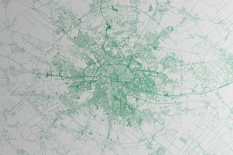 Map of the streets of Bucharest (Romania) made with green lines on white pape Stock Photos