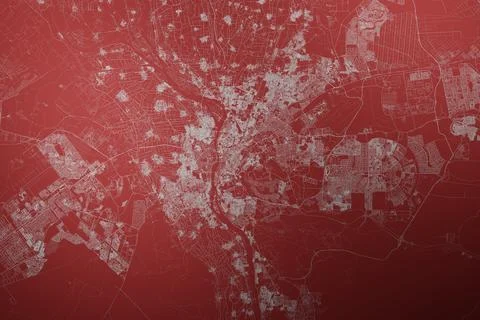 Map of the streets of Cairo (Egypt) made with white lines on abstract red bac Stock Photos