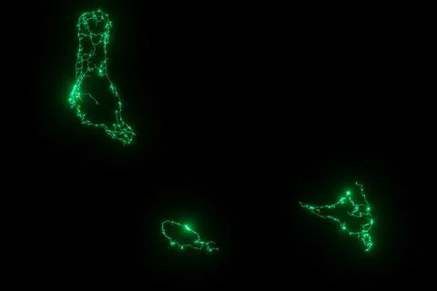Map of the streets of Comores made with green illumination and glow effect. T Stock Photos