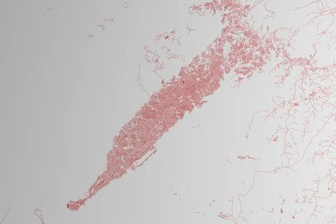 Map of the streets of Conakry (Guinea) made with red lines on white paper. To Stock Photos