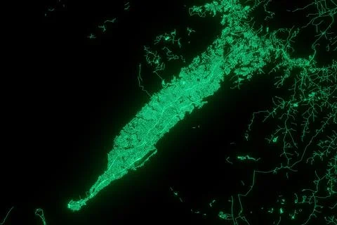 Map of the streets of Conakry (Guinea) made with green illumination and glow  Stock Photos