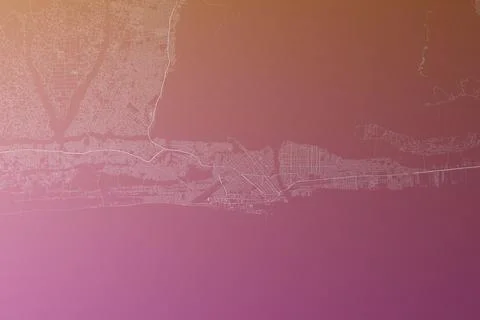 Map of the streets of Cotonou (Benin) made with white lines on pinkish red gr Stock Photos