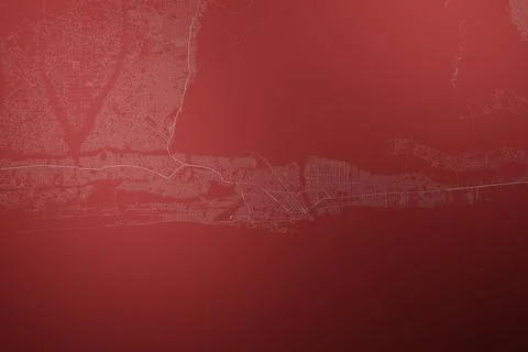 Map of the streets of Cotonou (Benin) made with white lines on abstract red b Stock Photos